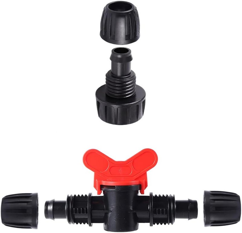 FOGWOWO 1/2 inch Irrigation Tubing Fittings For (1/2" ID x0.6-0.63" OD) 16mm Drip Tubing Barbed Locked Connectors-2 US Standard 3/4" to 1/2" Faucet Adapters,1 Switch Valve - Image 3